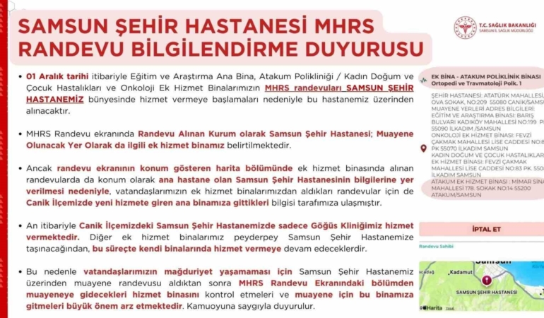 Samsun Hastanesi’nde Randevu Karışıklığı Uyarısı