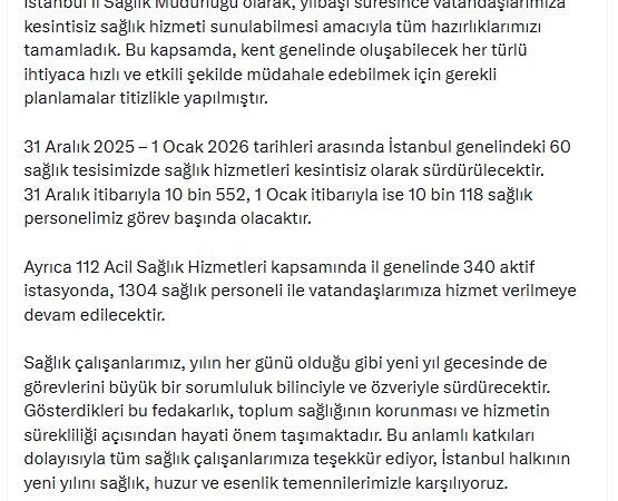 Yılbaşında İstanbul’da Kesintisiz Sağlık Hizmeti