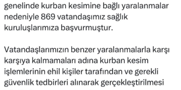 Kurban Bayramı’nda 869 Yaralanma Vakası!